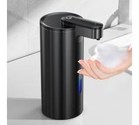 Fantictas Distributeur de Savon Automatique, Rechargeable USB-C, en Acier Inoxydable 335.5 g, Distributeur de Savon à Main à 3 Niveaux Réglables pour Savon Moussant de Cuisine et Salle de Bain Noir