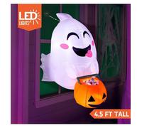 Fantôme gonflable pour Halloween - Décoration pour fenêtres et jardin - Hauteur : 1,37 m - Fabriqué en nylon - Livré avec un panier à bonbons - Pour une utilisation en extérieur
