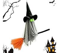 Fantôme Volant Avec Balai Déco Effrayante Chapeau De Sorcière Volant Et | Décor De Fantôme Lumineux Pour Porche Fenêtre Cadre Jardin Pelouse Cour Clôture