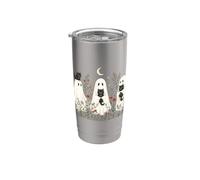 Fantômes et chats noirs dans des fleurs sauvages effrayants Halloween mignon Gobelet isotherme en acier inoxydable double paroi