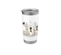 Fantômes et chats noirs dans des fleurs sauvages effrayants Halloween mignon Gobelet isotherme en acier inoxydable double paroi