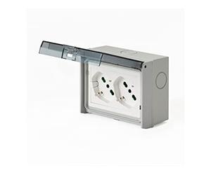 FANTON 421021PAR Multiprise universelle à encastrer OPERA/PLA double prise schuko 2P+T 16A IP55avec boîte murale à 3 modules