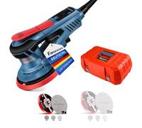 FANZWORK Ponceuse excentrique sans balais 350 W (Ø 150/125 mm) | Ponceuse orbitale avec mallette, course de 5 mm, 7 vitesses, arrêt rapide en 2 s, flexible d'aspiration, 18 filets abrasifs