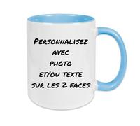 fapadjo Mug Personnalisable Photo Texte, Tasse A Cafe Personnalisée Prénom, Cadeau D'anniversaire, Souvenir, Naissance, Collègue (Bleu Clair)