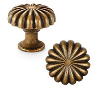 FAPUAL Lot de 6 poignées de tiroir solides en laiton antique pour commode | Alliage de zinc, vis incluses, trou unique, sensation lisse, poignées d'armoire vintage pour armoires de cuisine