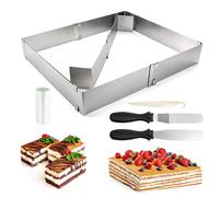 FAREASTSHOP Cadre Patisserie Rectangulaire, Moule Rectangulaire Patisserie, Cadre Patisserie Extensible avec 2 Spatule Réglable Moule Gateau Carré pour Petits et Grands gâteaux et tartes