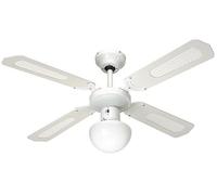 Farelek Ventilateur de plafond Bali Réversible 4 pales Ø107 cm éclairage pales cannées blanches