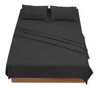 FARFALLAROSSA Parure De Lit 180x190/200 4 Pièces en Microfibre - Drap Housse 180x200 cm - Drap Plat 2 Personne 260x280 cm - 2 Taie d'oreiller 50x80 - Haute Qualité - Noir