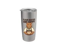 Farine Dusted And Happy Baking Citation Pain Baker Bear Pâtisserie Gobelet isotherme en acier inoxydable double paroi