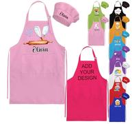 Farmelov Tablier et toque personnalisés pour filles et garçons Tablier personnalisé avec poches Nom Logo pour enfants Cuisine Peinture