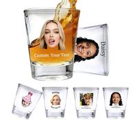 Farmelov Verres à Shot Personnalisés 1.5 oz avec Photo Prénom Texte Verre à Shot Whisky Drôle Cadeau en Lot pour Homme Papa Anniversaire Mariage Anniversaire de Mariage EVJF Cadeaux Invités-Visage