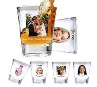 Farmelov Verres à Shot Personnalisés 1.5 oz avec Photo Prénom Texte Verre à Shot Whisky Drôle Cadeau en Lot pour Homme Papa Anniversaire Mariage Anniversaire de Mariage EVJF Cadeaux Invités-Photo