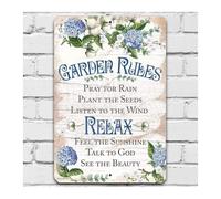 Farmhouse Garden Sign Metal Rules Floral Wall-Art for Outdoor Porch Patio Yard Backyard Cottage Style Decor 8 X 12 inch