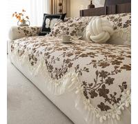 Farmhouse Sofa Cover, Vintage Floral Couch Covers，Non-Slip Sofa Slipcovers | Chenille Sofa Covers For 1 2 3 4 Seater, Leather Sofa Protector For Living Room, Pet Furniture Protect(Coffee,110x280cm)