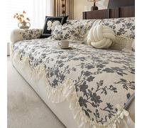 Farmhouse Sofa Cover, Vintage Floral Couch Covers，Non-Slip Sofa Slipcovers | Chenille Sofa Covers For 1 2 3 4 Seater, Leather Sofa Protector For Living Room, Pet Furniture Protect(Gray,70x120cm)