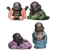 Faroby 4 Statues de Bouddha Souriant - Ensemble d'adorables Figurines de Bouddha riant, décoration bébé Mignonne avec Superbes détails, Ornements Heureux à Offrir