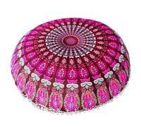 Faroby Housse de Pouf Ronde de 32 Pouces, Style bohémien, pour Salon, méditation, Rose Rouge