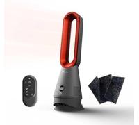 Faryuan Ventilateur Tour Sans Pale 3 en 1 - Chauffage & Purificateur d'Air, Oscillation 80°, Télécommande, Minuterie 9H, 8 Vitesses, Silencieux Portable pour Chambre Bureau (Gris/Rouge)