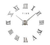 Grande horloge murale moderne en argent avec cadran miroir en 3D