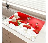 Fasbuy Tapis Egouttoir Vaisselle, Joli Motif Fraise Tapis Vaisselle Absorbant et Antidérapant, Egouttoir Séchage Rapide diatomite, Idéal pour Bar à Café et Plan de Travail (Rouge 2,40x50cm)