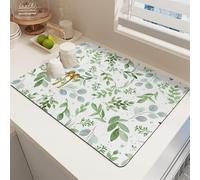 Fasbuy Tapis Egouttoir Vaisselle Plan de Travail Floral à Feuilles Vertes,Tapis Vaisselle Absorbant et Antidérapant,Egouttoir Séchage Rapide Diatomite,pour Bar à Café Cuisine (Feuilles Vertes,50x80cm)