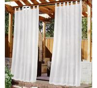 FASCINATDECO Rideau Extérieur avec Onglet en Haut - Lot de 2. Rideau Imperméable, Rideaux Occultants, Fermeture Velcro, pour Pergola, Gazebo, Terrasse, Pavillon, 132x274cm, Blanc