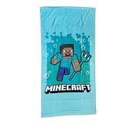 Fashion UK Serviette de plage Minecraft Grande 70 x 140 cm 100 % coton Modèle Steve Tridente. Serviette Piscine officielle, Bleu