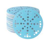 FASTPLUS 50 Pièces Disques Abrasifs 150mm 49 Trous Grain 180 Céramique Bleu Papier à Poncer Anti-Poussière Dos Disque de ponçage pour dépoussiérage bois métal voiture