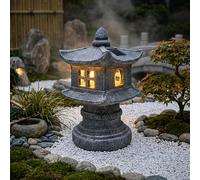 Faticenic Statue de Jardin de pagode, lanternes solaires japonaises, Statue Jardin pagode à énergie Solaire, Lanterne en Pierre Japonaise en résine pour décoration extérieure Patio pelouse, Gris, l