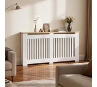 FATIVO Cache Radiateur en Bois Blanc Couverture Moderne avec Lattes et Étagère Supérieure Armoire Design pour Salon Chambre Bureau - Taille Interne L×P×H 145x18x81cm