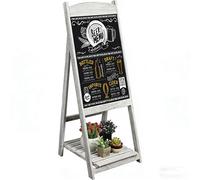 FATIVO Chevalet publicitaire avec tableau noir magnétique : panneau d’affichage en bois avec étagère pour magasins, bars ou cafés – gris