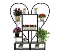 FATIVO Support Plantes 6 Niveaux 136cm, 2 Pièces Étagère Métal Demi-Cœur, Porte-Plantes Intérieur Balcon Salon avec 4 Crochets