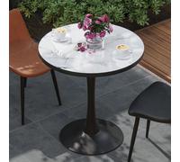 FATIVO Table de jardin robuste en aluminium Table de bistrot ronde Table de salle à manger Table de bar Véritable pierre & aluminium Table de cuisine ronde φ80cm outdoor Table de salle à manger