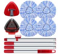 Fatmass Tête de Balai Rotatif et Brosse de Rechange compatibles avec Le système O Cedar RinseClean à 2 réservoirs, 4 têtes de Rechange pour serpillère, 1 poignée, 1 Base et 1 Brosse à récurer