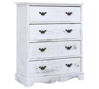 faucqel Buffet blanc 60 x 30 x 75 cm en bois avec 4 tiroirs, aspect vieilli, idéal comme commode de salon, armoire de couloir ou armoire de salle à manger, meuble robuste avec support mural