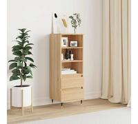 faucqel Buffet haut en chêne Sonoma avec pieds en métal 40 x 36 x 110 cm Buffet de salon avec tiroirs pour couloir, chambre à coucher, espace de rangement et aspect industriel moderne