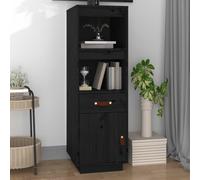 faucqel Buffet haut noir 34 x 40 x 108,5 cm en pin massif avec beaucoup d'espace de rangement pour couloir, salle à manger et salon, buffet robuste avec support mural