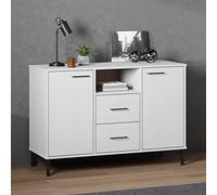 faucqel Buffet Oslo avec pieds en métal blanc en pin massif 113 x 40 x 77 cm avec 2 tiroirs et beaucoup d'espace de rangement pour salon, couloir, salle à manger