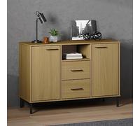 faucqel Buffet Oslo avec pieds en métal en pin massif marron 113 x 40 x 77 cm avec 2 tiroirs et beaucoup d'espace de rangement pour salon, couloir, salle à manger, pieds en métal robustes, buffet