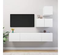 faucqel Ensemble de 4 meubles TV blancs en bois avec grand espace de rangement, meuble bas moderne pour salon, meuble TV, montage mural, armoire hifi, buffet salon