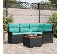 faucqel Ensemble de canapé de jardin 5 pièces en polyrotin noir turquoise avec cadre en acier résistant aux intempéries et espace de rangement, canapé de jardin modulaire pour balcon, terrasse et