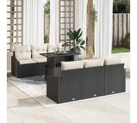 faucqel Ensemble de canapé de jardin 7 pièces noir crème avec rotin synthétique - Cadre en acier revêtu par pulvérisation - 100 x 55 x 73 cm - Canapé d'extérieur pour terrasse, balcon, salon avec