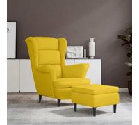 faucqel Fauteuil à oreilles avec tabouret, en velours, jaune moutarde, 78 x 90 x 96,5 cm, fauteuil de lecture avec rembourrage en mousse et pieds en bois, fauteuil relaxant pour chambre à coucher et