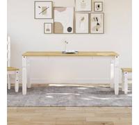 faucqel Table à manger Corona blanche en pin massif 180 x 90 x 75 cm, table en bois robuste avec finition cire de miel, idéale pour salle à manger, cuisine et salon, peu encombrante et design moderne