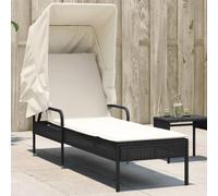 Faucqir Chaise longue avec toit en rotin synthétique noir, chaise longue de jardin réglable avec coussin rembourré et matériau résistant aux UV pour terrasse, balcon, piscine et bien-être en plein air