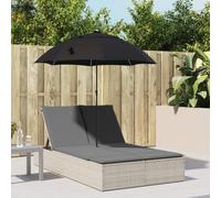 Faucqir Chaise longue double gris clair avec coussin et parasol en poly rotin, 200 x 164 x 176 cm, dossier réglable, résistant aux UV, idéal pour jardin, terrasse, piscine et détente en plein air