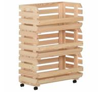 Faucqir Chariot à légumes en pin massif 57 x 30 x 80 cm avec roulettes, chariot de cuisine, chariot d'appoint pour ranger fruits, légumes, bouteilles, vaisselle, couverts dans la cuisine et la salle à