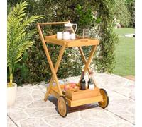 Faucqir Chariot à thé en bois d'acacia massif 54 x 87 x 90 cm avec porte-bouteille et 2 étages, chariot de service avec roues pour cuisine, salle à manger, salon et terrasse
