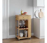 Faucqir Chariot de cuisine à roulettes en bambou naturel 47,5 x 36 x 83 cm, étagère à 3 niveaux, rotation à 360° avec freins, chariot de service polyvalent pour cuisine, salle à manger et maison