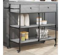 Faucqir Chariot de cuisine gris sonoma 105 x 42 x 95 cm en bois avec cadre en acier, 4 roues, espace de rangement pour épices, vaisselle, couverts, chariot de service pour cuisine, salle à manger et